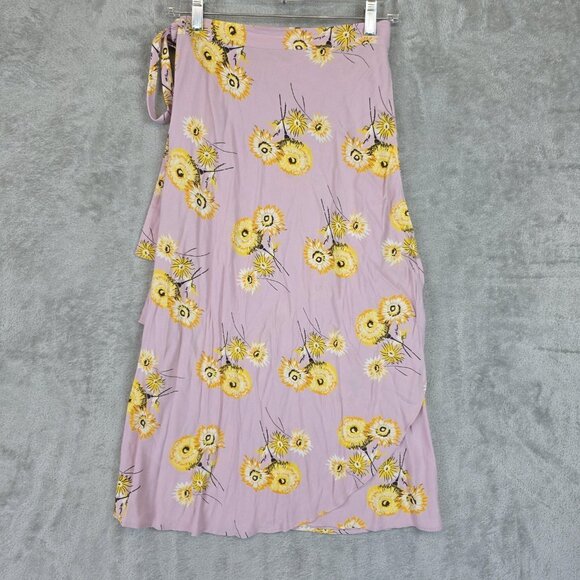 Madewell Dresses & Skirts - Madewell Skirt Womens 4 Pink Yellow Floral Wrap Midi Lightweight Viscose